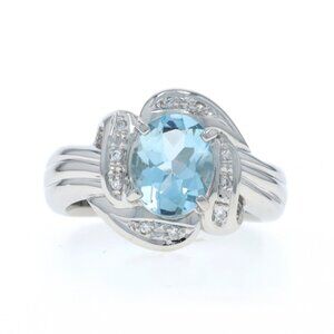 Platinum Aquamarine Diamond Ring - 950 Oval 1.49ctw Bypass